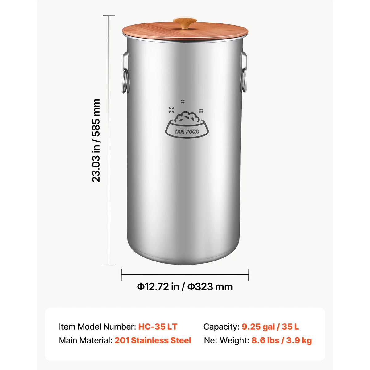 SucceBuy Stainless Steel Dog Food Storage Container 17 lbs/30 lbs 20 L/35L Bin Airtight Lid & Dual Handles for Dogs & Cats Food