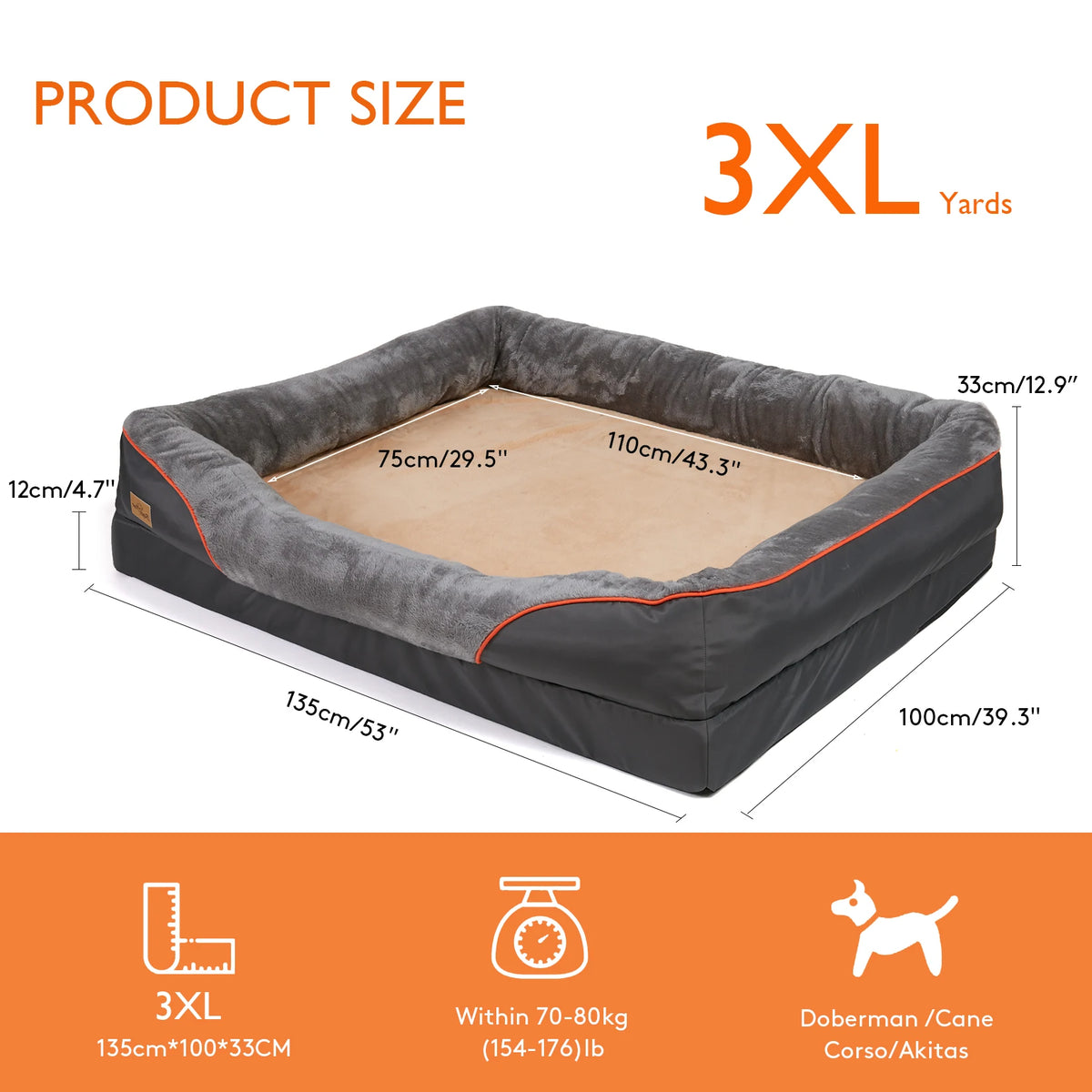 Jumbo Large Orthopedic Dog Bed Memory Foam Quilted Bolstered Pet Sofa Couch Elevated Cushion Warm Waterproof Mattress