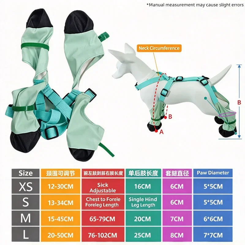 Anti-Slip Dog Suspender Boot Leggings, Waterproof Paw Protector, Dirt-Proof Stay-On Outdoor Dog Rain Booties