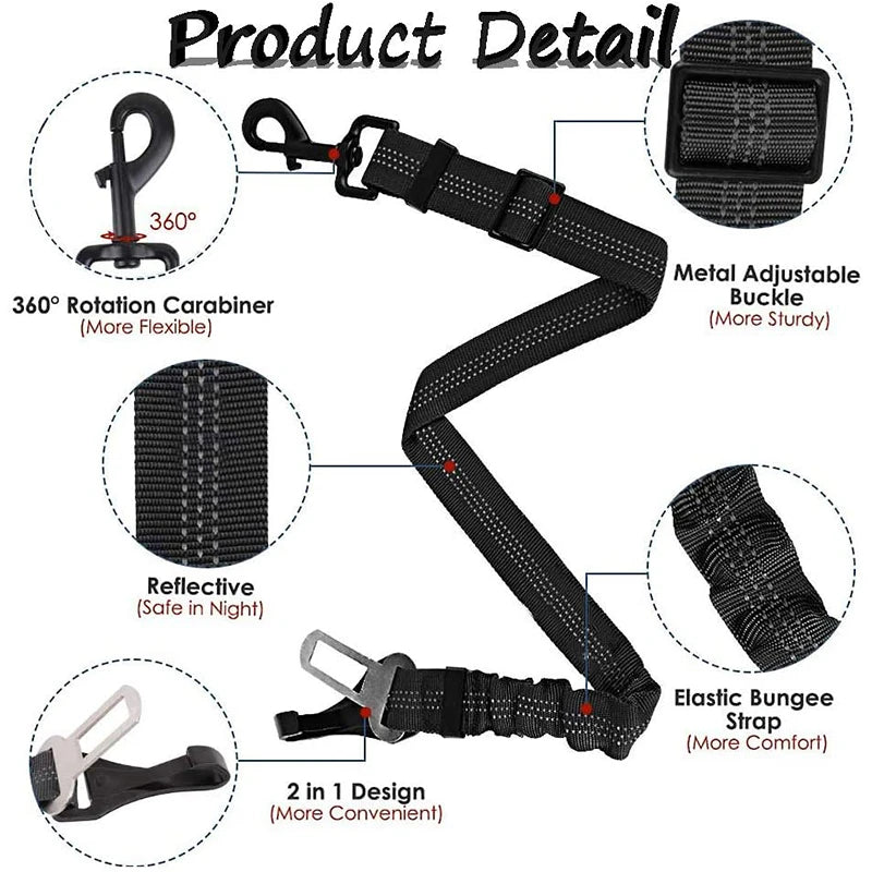 Benepaw Bungee Dog Car Seat Belt 2 In 1 Latch Bar Attachment Elastic Reflective Pet Safety Belt Universal Vehicle Traveling