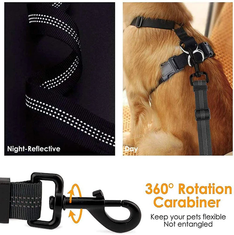 Benepaw Bungee Dog Car Seat Belt 2 In 1 Latch Bar Attachment Elastic Reflective Pet Safety Belt Universal Vehicle Traveling