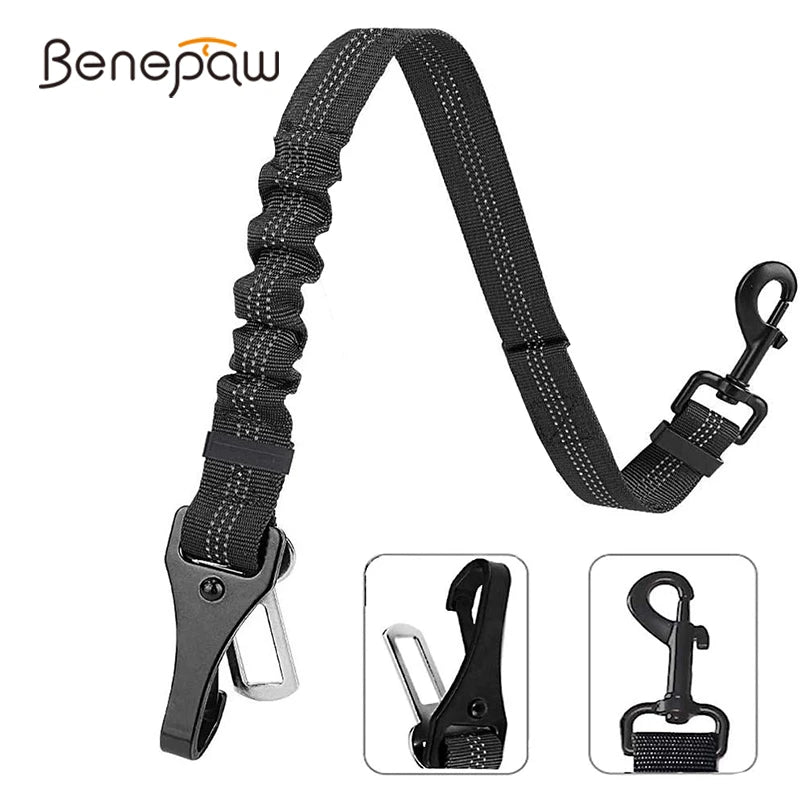 Benepaw Bungee Dog Car Seat Belt 2 In 1 Latch Bar Attachment Elastic Reflective Pet Safety Belt Universal Vehicle Traveling