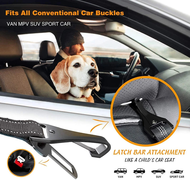 Benepaw Bungee Dog Car Seat Belt 2 In 1 Latch Bar Attachment Elastic Reflective Pet Safety Belt Universal Vehicle Traveling