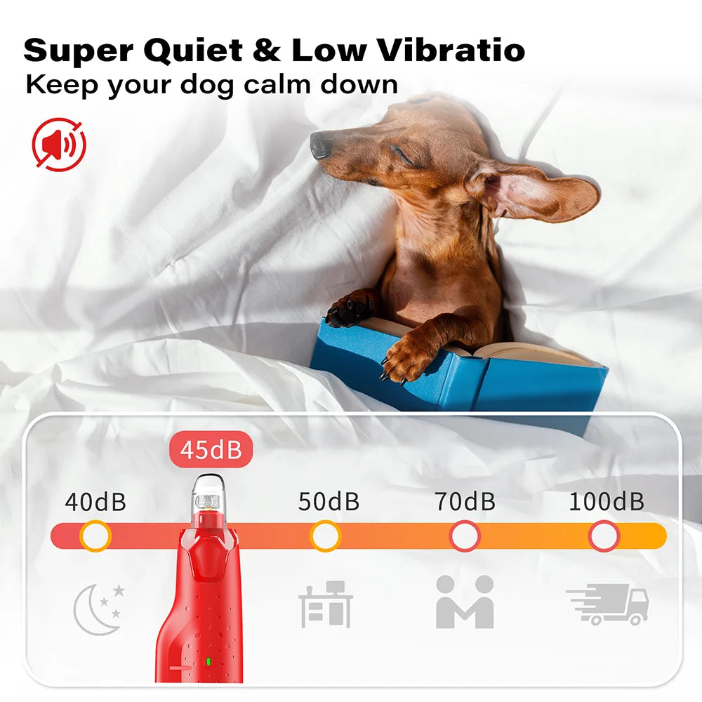 Dog Nail Grinder Dustproof with 2 LED Light - Super Quiet Powerful 6-Speed Nail Trimmer File for Small Medium Large Dogs Dog Acc