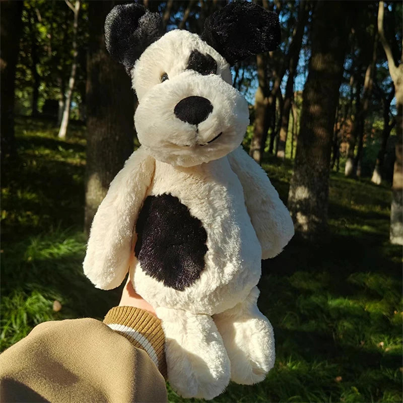 Shy Black And White Spot Dog Doll Plush Toy Sleep Companion Doll Birthday Gift for Girls Puppy Stuffed Toy Soft Cloth Material