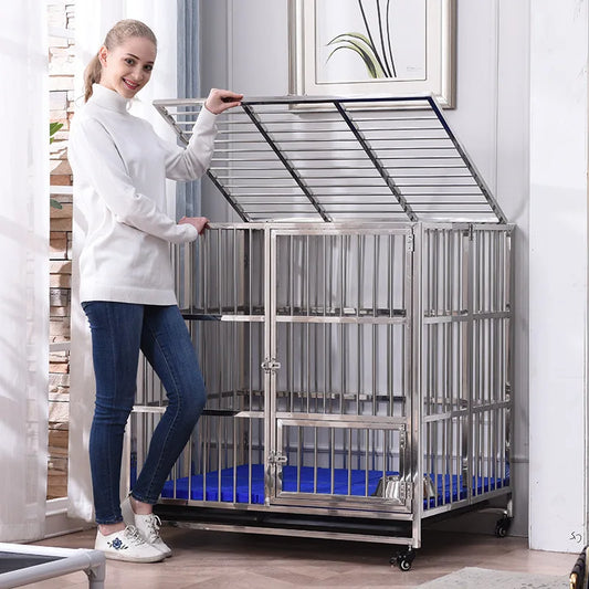 Large Dog Cage Outdoor Stainless Steel Folding Fence with Strong Load-bearing Capacity Bottom Extraction Tray for Dog Supplies