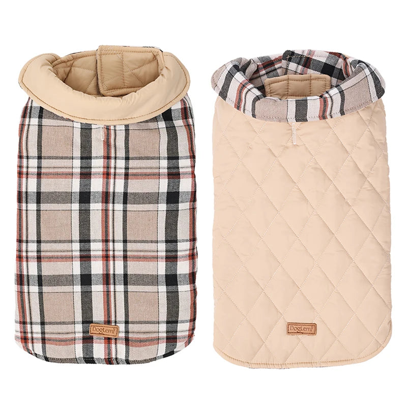 Reversible Dog Jacket Winter Dog Clothes Waterproof Checked Soft Quilted Coat for Small Large Dogs Warm Pet Vest French Bulldog