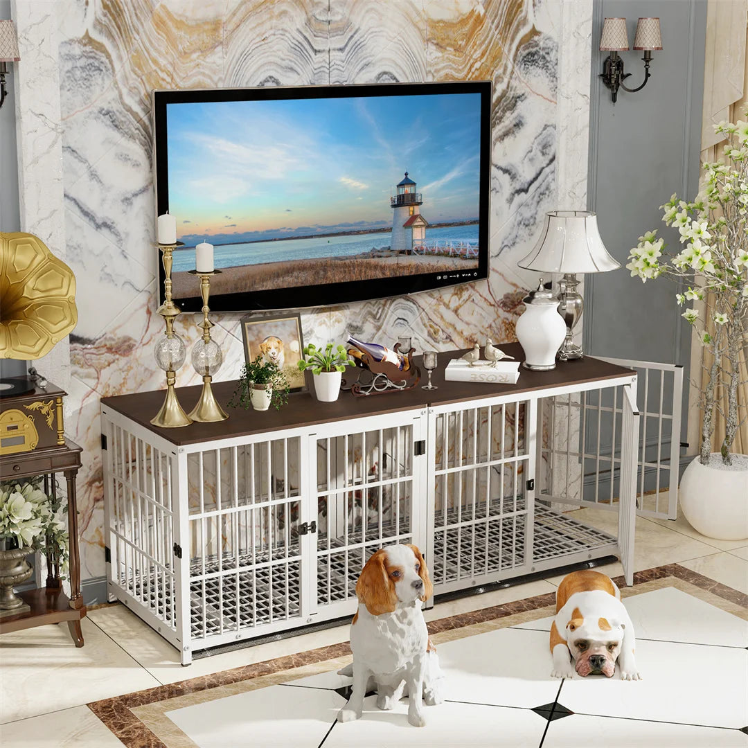 Furniture Style Dog Crate End Table Indoor Pet Kennel with Three Doors and Removable Tray for Small Medium Large Dogs