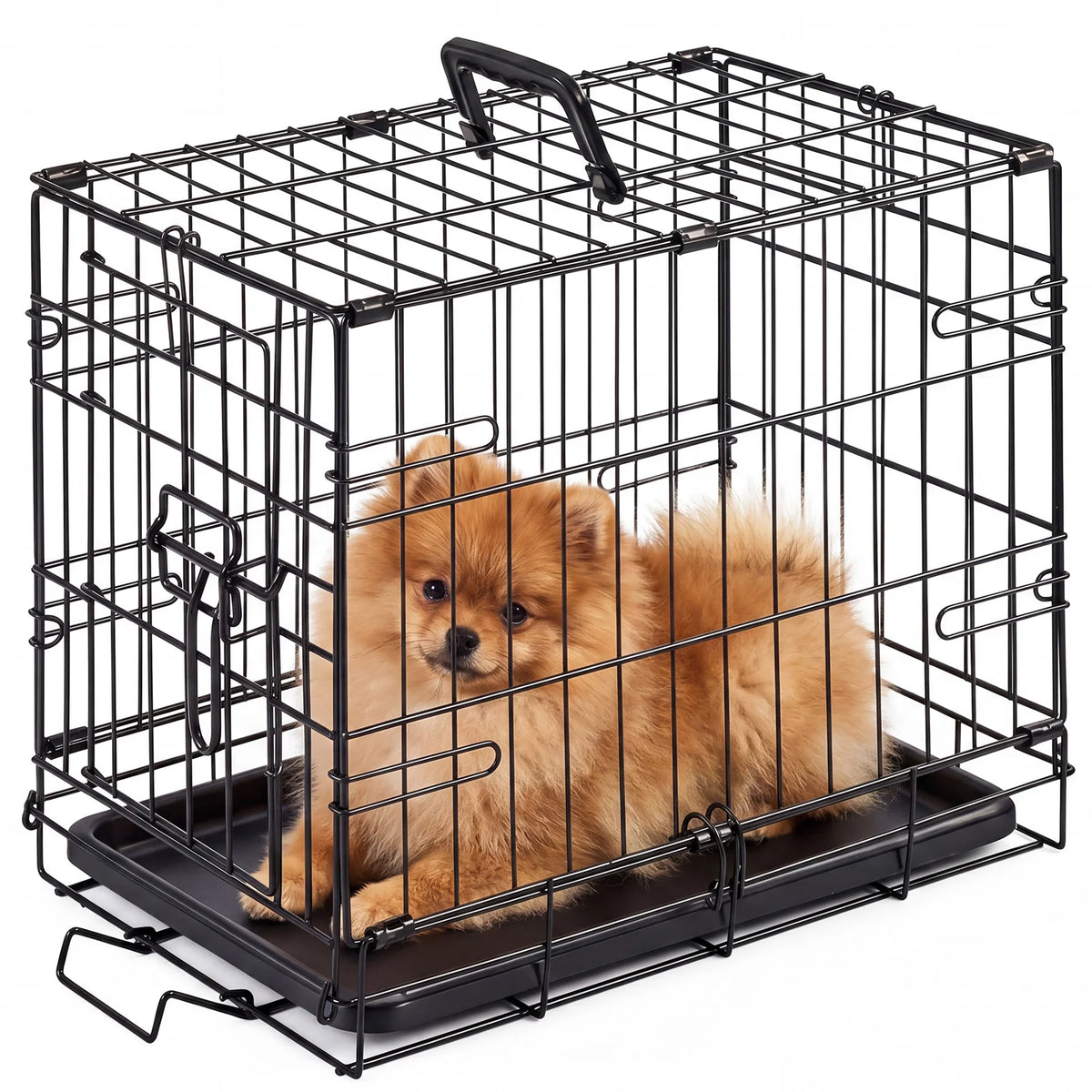 18 Inch Single Door Dog Crate Metal Pet Kennel with Secure Lock Foldable Removable Tray for Easy Cleaning Portable Puppy Cage for Small Dogs