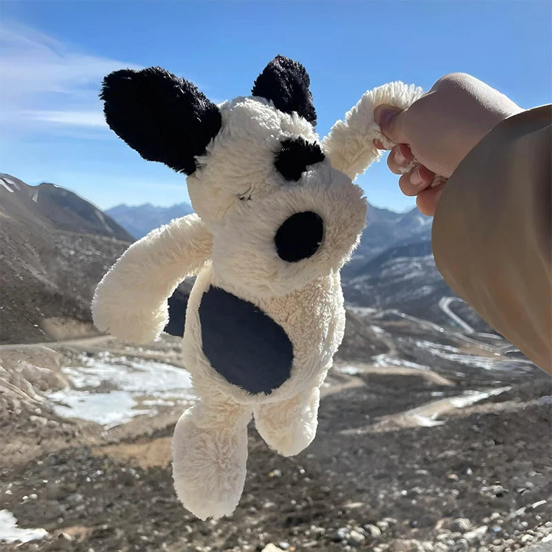 Shy Black And White Spot Dog Doll Plush Toy Sleep Companion Doll Birthday Gift for Girls Puppy Stuffed Toy Soft Cloth Material