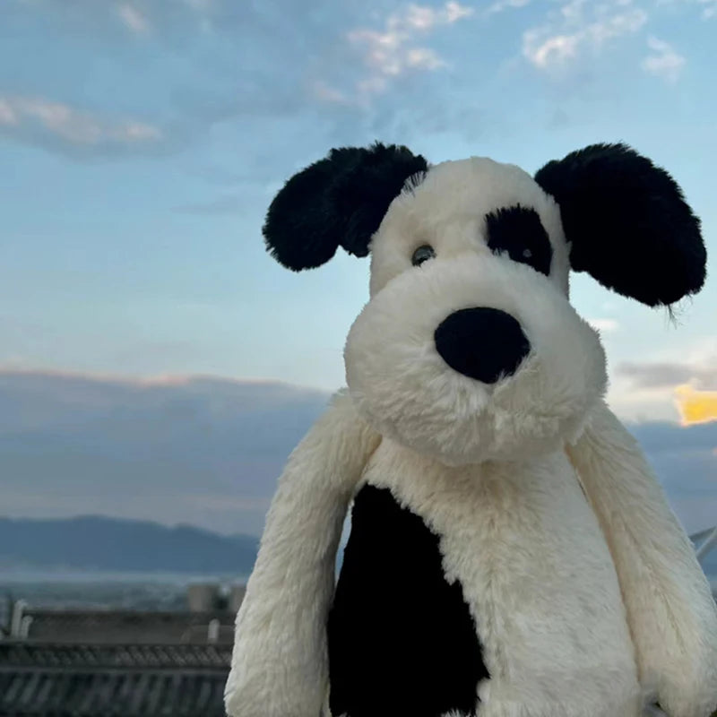 Shy Black And White Spot Dog Doll Plush Toy Sleep Companion Doll Birthday Gift for Girls Puppy Stuffed Toy Soft Cloth Material