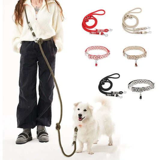 New Functional Dog Leashes For Small Medium And Large Dogs Strong Durable Nylon Rope Trend Braided Adjustable Dog Leashes Set