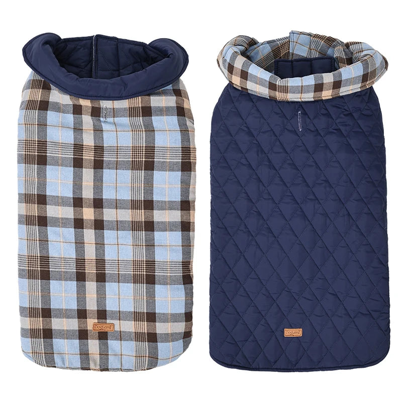 Reversible Dog Jacket Winter Dog Clothes Waterproof Checked Soft Quilted Coat for Small Large Dogs Warm Pet Vest French Bulldog
