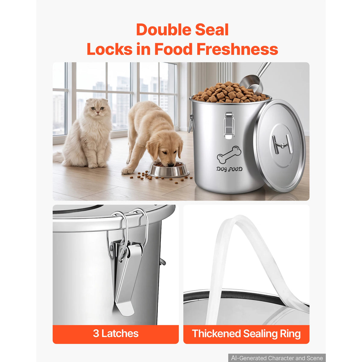 SucceBuy Stainless Steel Dog Food Storage Container 17 lbs/30 lbs 20 L/35L Bin Airtight Lid & Dual Handles for Dogs & Cats Food