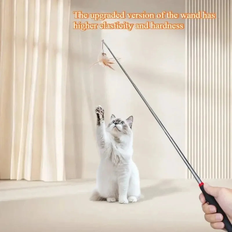 Durable Metal Retractable Cat Teaser Wand Plastic Long Interactive Stick Pet Cat Playing Toy