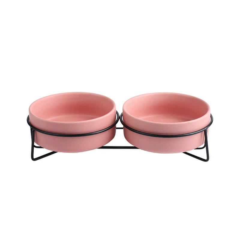 Double Cat Food Water Bowls with Stand Ceramic Pet Feeding Accessories Cats Small Dogs Eat Drink Supplies Puppy Feeder Bowl