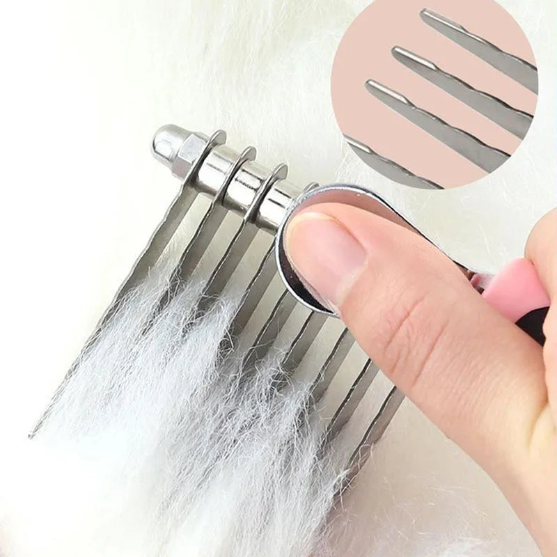 Pet Dematting Comb Undercoat Long Hair Cat Dog Fur Rake Brush with Long Blades & Safety Edges For Removing Mats Tangles & Knots