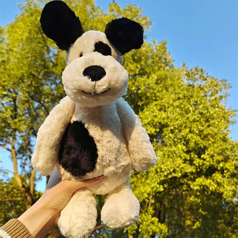 Shy Black And White Spot Dog Doll Plush Toy Sleep Companion Doll Birthday Gift for Girls Puppy Stuffed Toy Soft Cloth Material