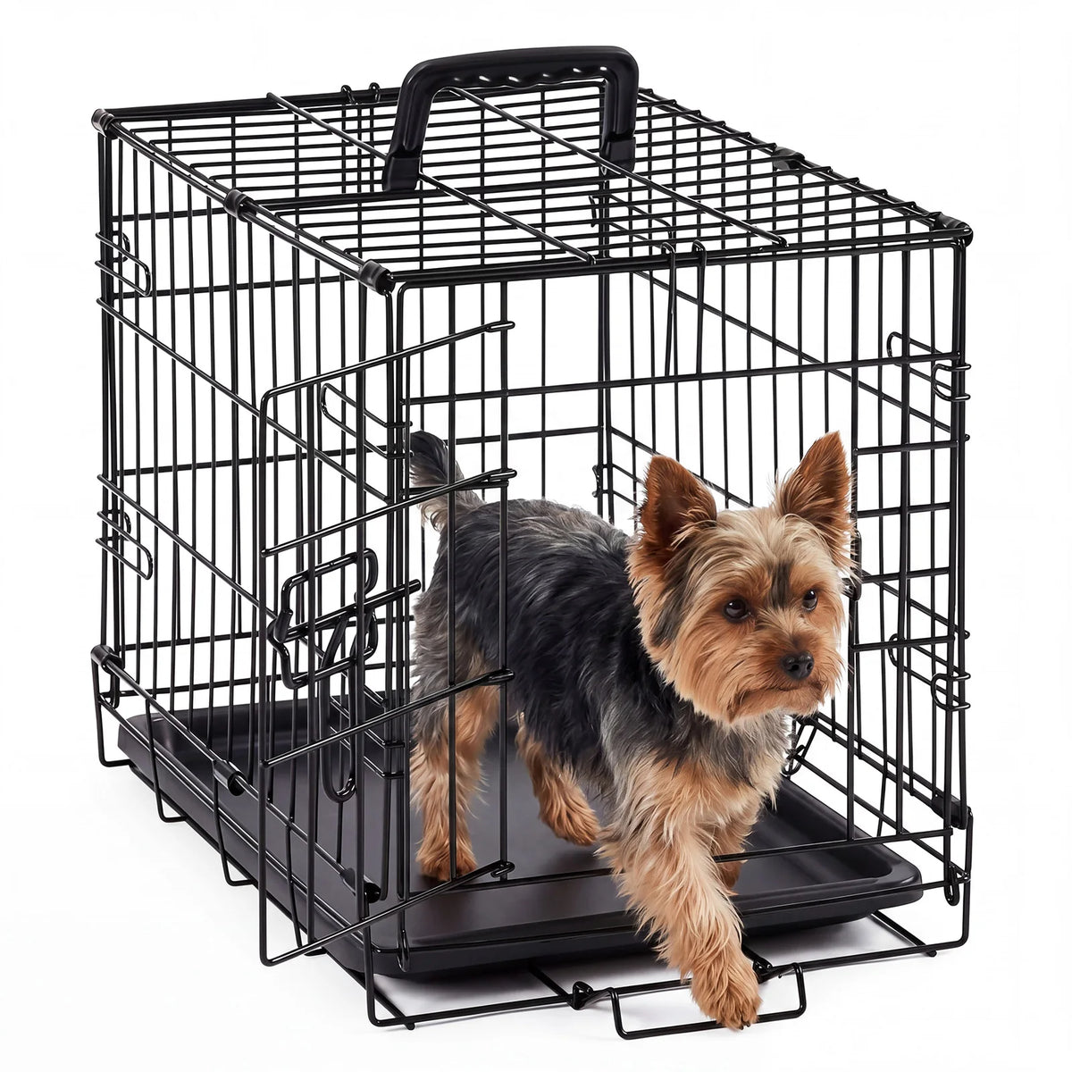 18 Inch Single Door Dog Crate Metal Pet Kennel with Secure Lock Foldable Removable Tray for Easy Cleaning Portable Puppy Cage for Small Dogs