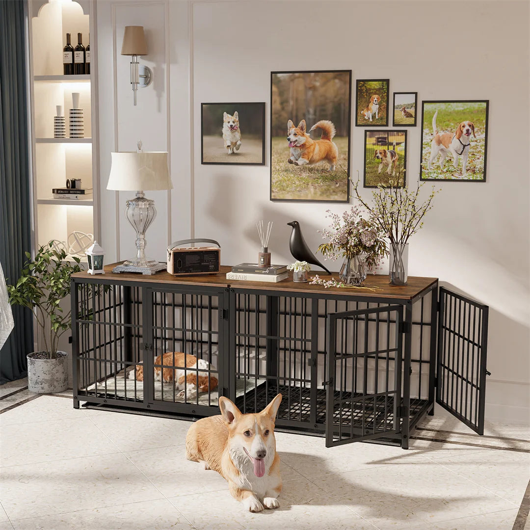 Furniture Style Dog Crate End Table Indoor Pet Kennel with Three Doors and Removable Tray for Small Medium Large Dogs