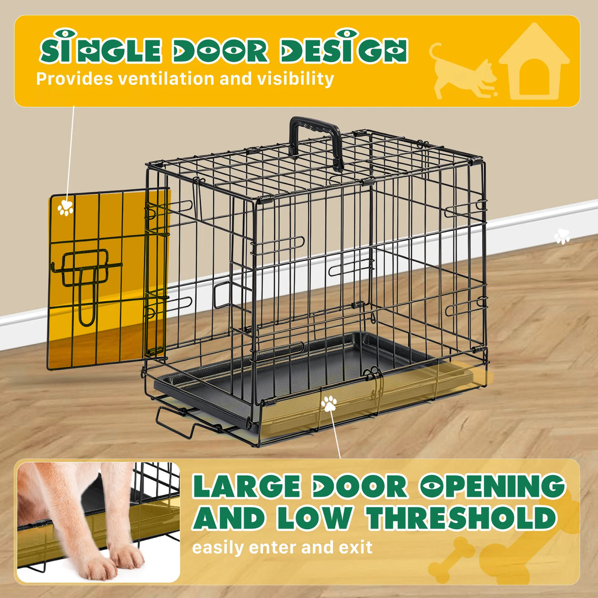 18 Inch Single Door Dog Crate Metal Pet Kennel with Secure Lock Foldable Removable Tray for Easy Cleaning Portable Puppy Cage for Small Dogs