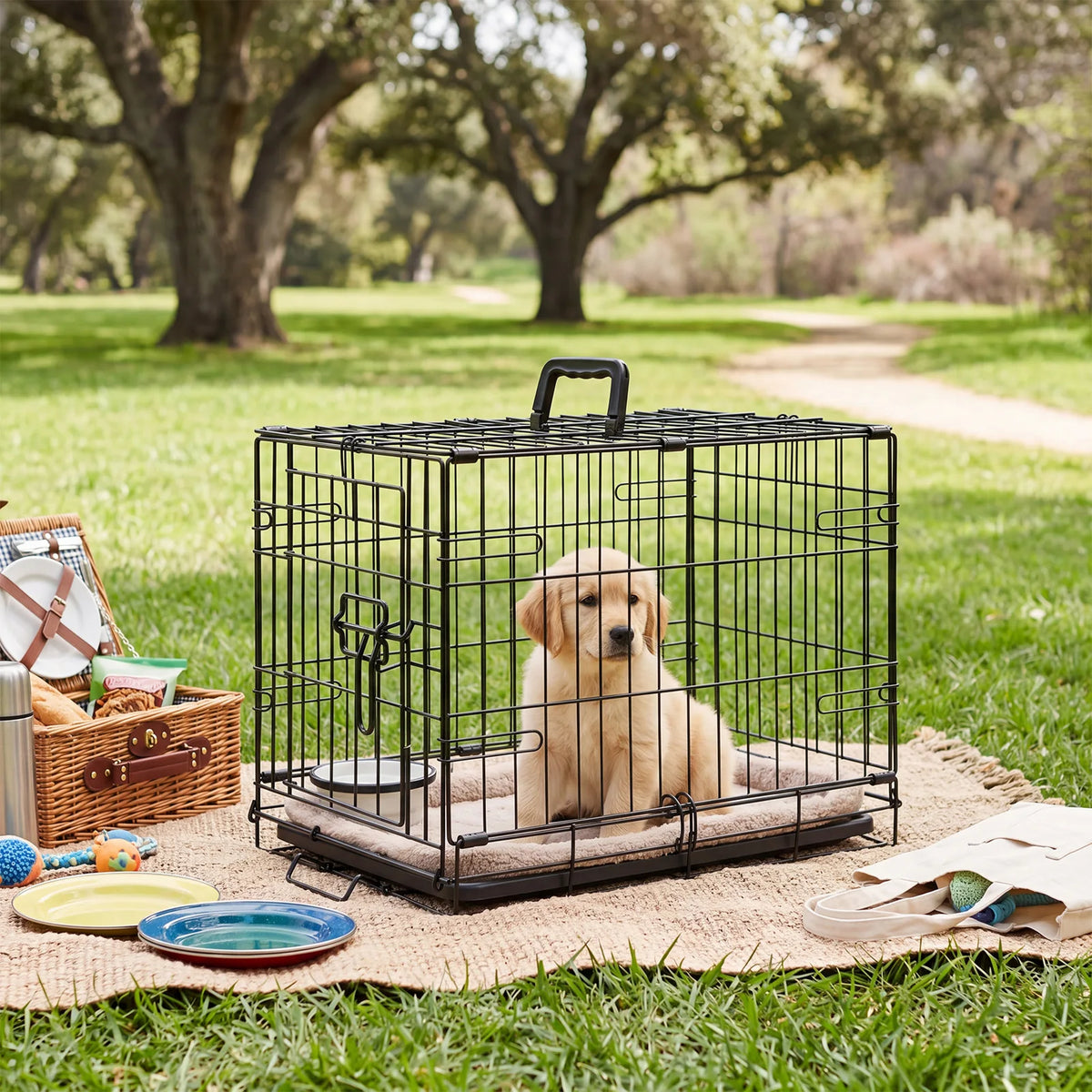 18 Inch Single Door Dog Crate Metal Pet Kennel with Secure Lock Foldable Removable Tray for Easy Cleaning Portable Puppy Cage for Small Dogs