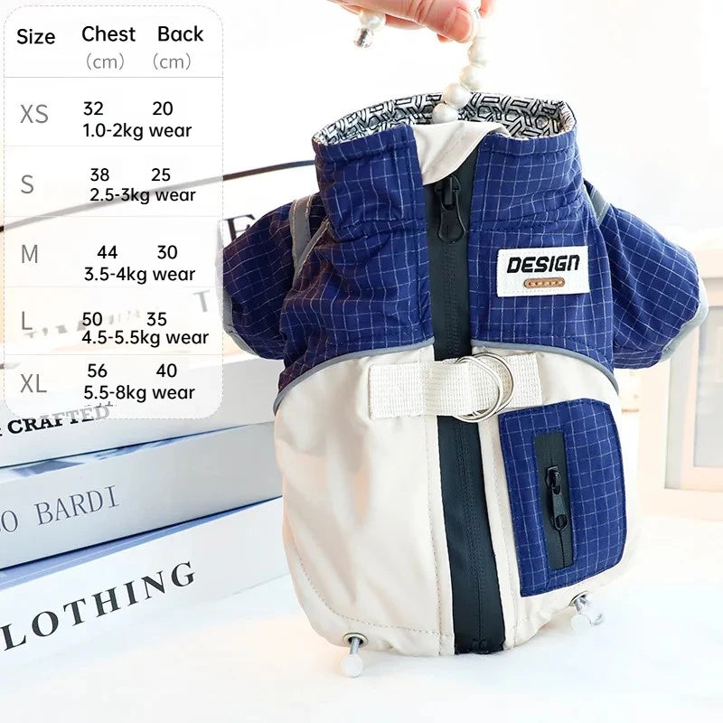 Dog Clothes Winter Thick Functional Travel 3-Proof Down Jacket for Small Dog Cold-Resistant Outdoor Windproof Pet Outfit