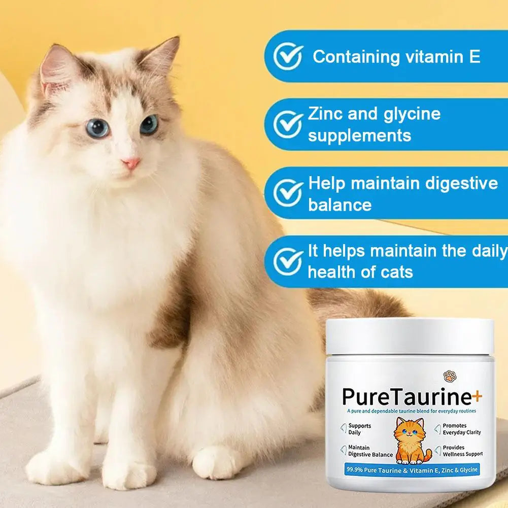 200g Cat Body Health Care Powder 99.9% Pure Taurine VE Zinc Supports Digestion & Enhancing Immunity for Pets with Sensitive Inte