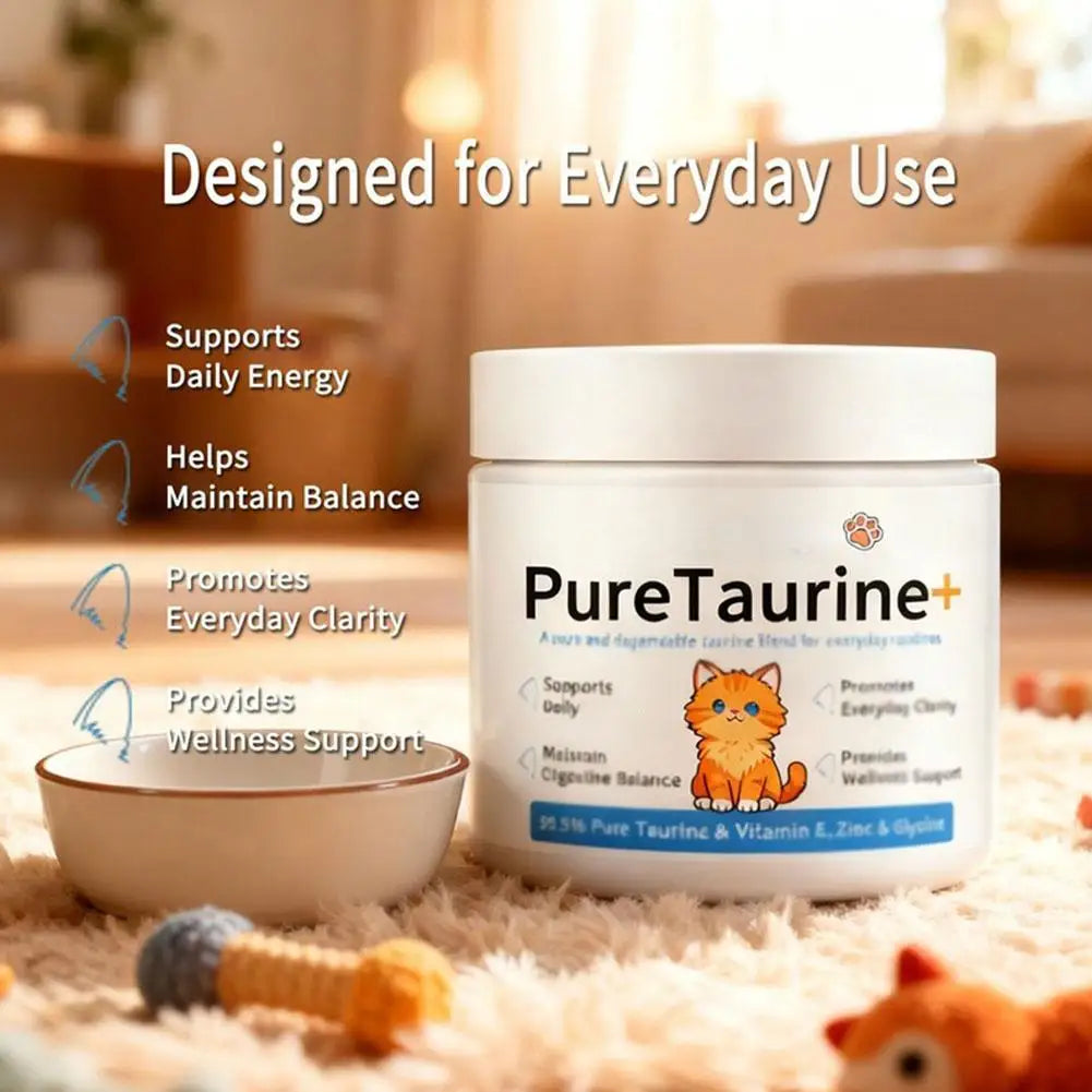 200g Cat Body Health Care Powder 99.9% Pure Taurine VE Zinc Supports Digestion & Enhancing Immunity for Pets with Sensitive Inte