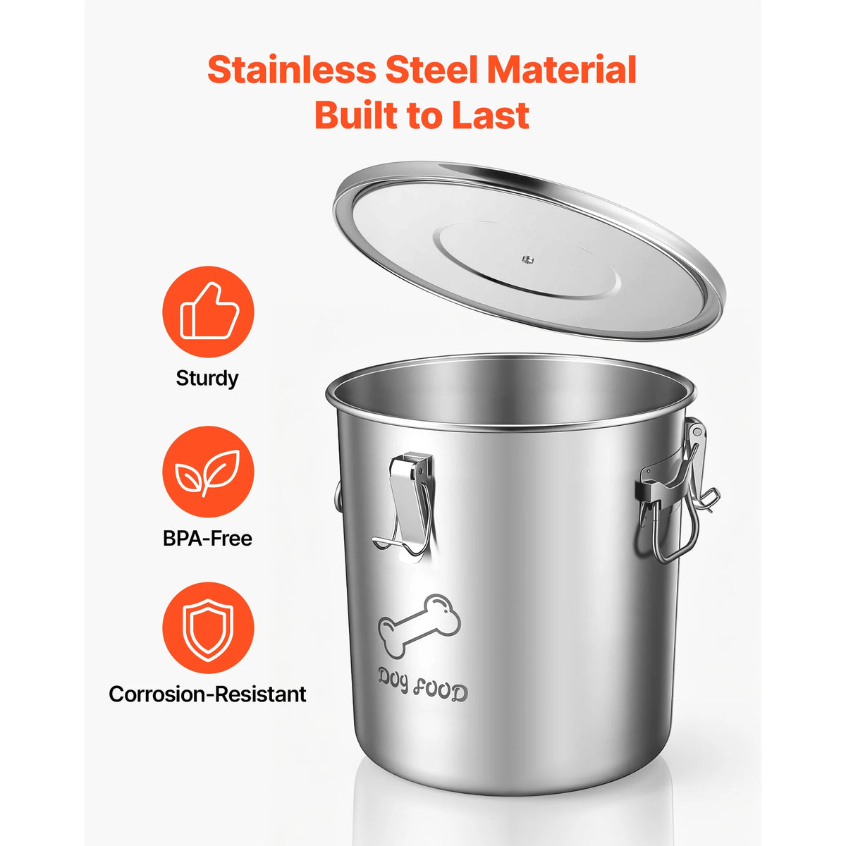 SucceBuy Stainless Steel Dog Food Storage Container 17 lbs/30 lbs 20 L/35L Bin Airtight Lid & Dual Handles for Dogs & Cats Food
