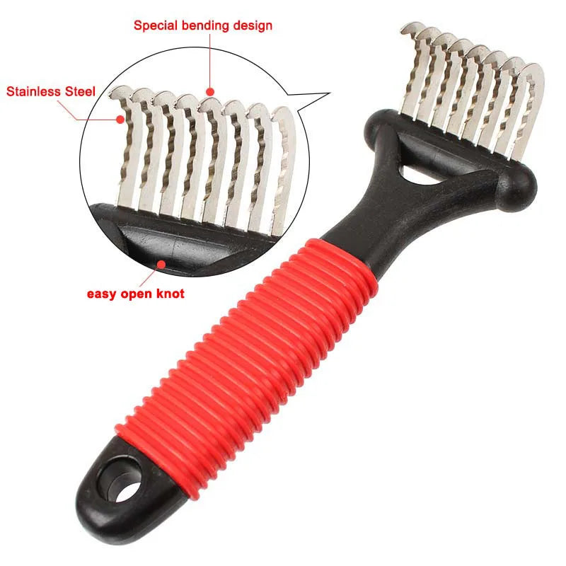 Pet Dematting Comb Undercoat Long Hair Cat Dog Fur Rake Brush with Long Blades & Safety Edges For Removing Mats Tangles & Knots