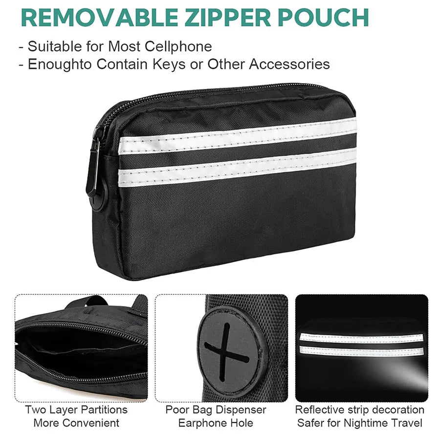Hands Free Dual Dog Leash with Pouch for Medium & Large Dogs - Crossbody & Waist Leash for Dog Walking - No Pull, Tangle Free