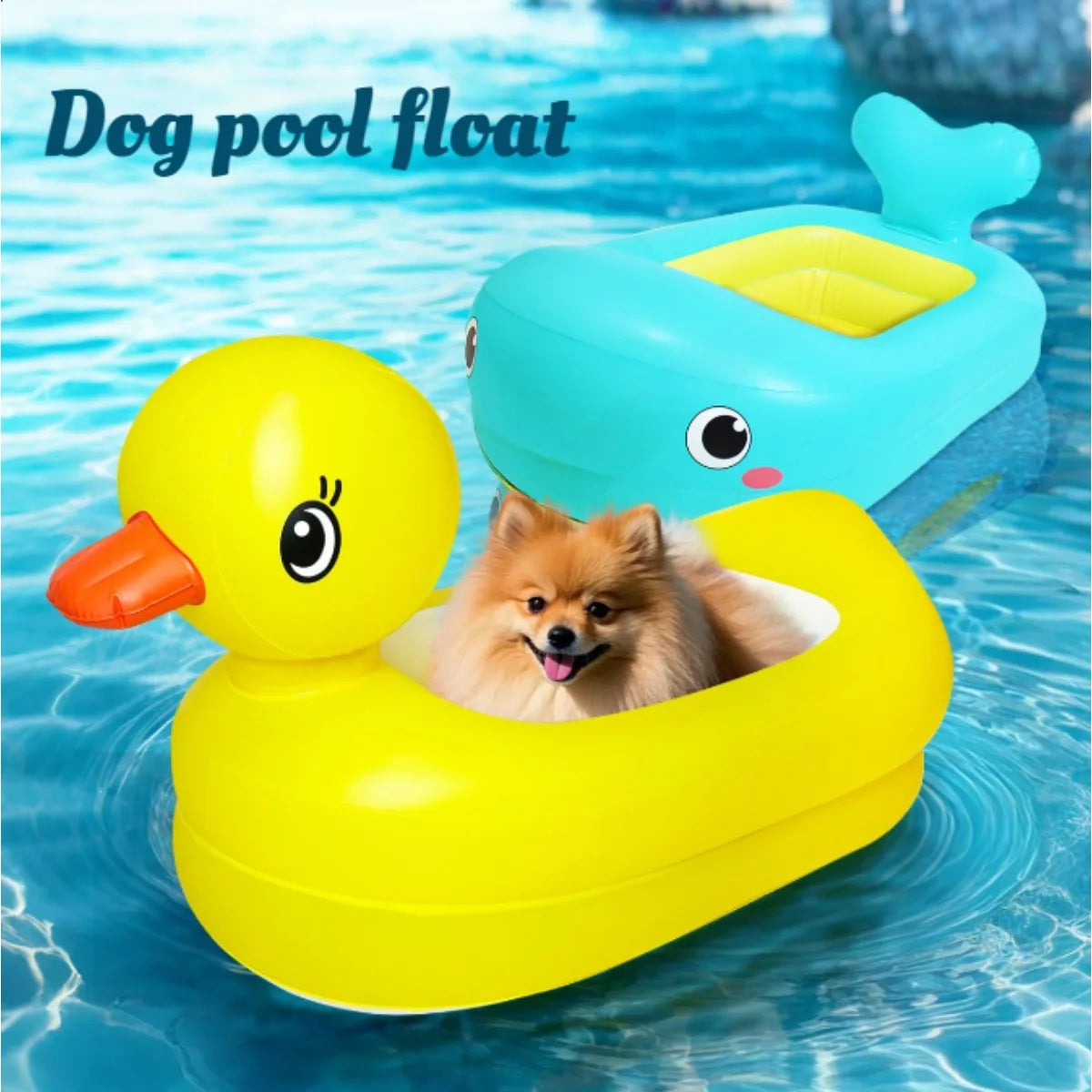 2in1 Dogs Pool Float Inflatable Foldable Pvc Dog Swimming Pool Yellow Duck Float for 22 Lb Pets Summer Pool Interactive Pet Toys